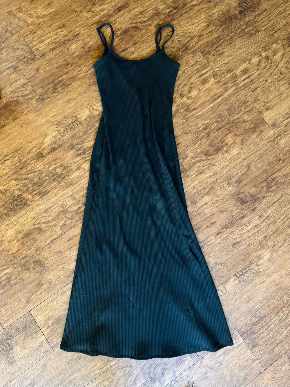 Sleek Black Ribbed Knit Maxi Slip Dress - Women's